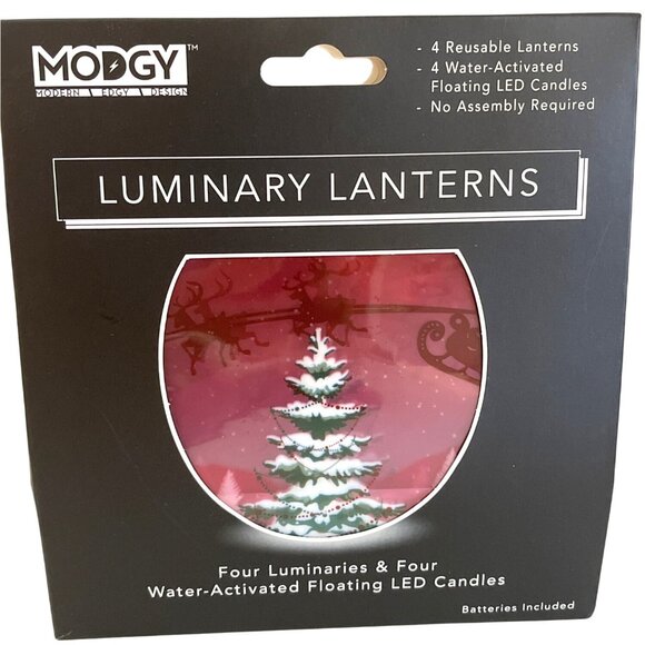 Flameless LED Candles Luminary Lanterns Set Holiday Santa Sleigh Christmas Tree - Picture 6 of 8